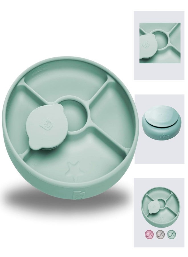 TalkTools Bitsy Silicone Baby Suction Plate with Locking Lid – Divided Plate for Toddlers Learning to Self-Feed – Non-Slip, BPA-Free, Microwave + Dishwasher Safe Baby Mealtime Plate (Sage) - Image 1